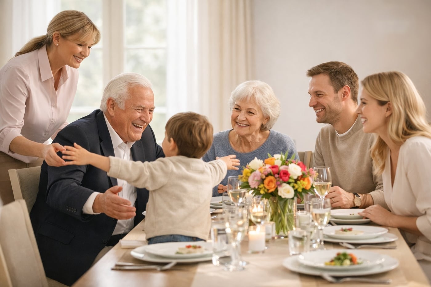 Familie beim gemeinsamen Essen zu Hause